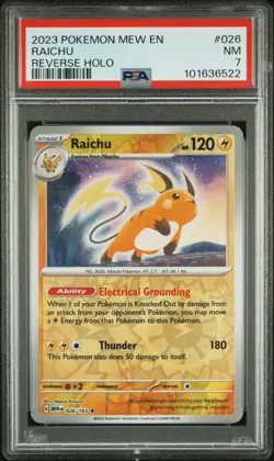 PSA 7 NEAR MINT 2023 Pokemon Mew EN-151 RAICHU #026 REVERSE Holo Rare - Image 1