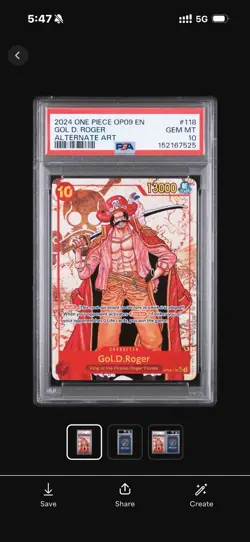One Piece: Gol.D.Roger OP09-118 Alternate Art English PSA 10 - Image 1