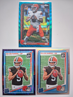 Dillon Gabriel Browns Topps Chrome Aqua Wave/199 #317 Optic #263 Rookie Lot (3) - Image 1
