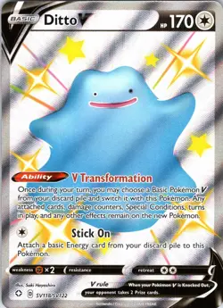 Ditto V SV118/SV122 Holo V Rare Shining Fates Shiny Vault Pokemon Holo Near Mint - Image 1