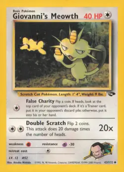 GIOVANNI'S MEOWTH 43/132 UNCOMMON GYM CHALLENGE POKEMON UNLIMITED NEAR MINT - Image 1