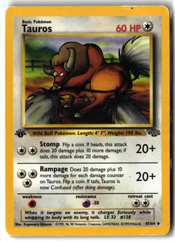 1999 Tauros ⭐ 47/64 1st Edition Vintage WOTC Jungle Pokemon NM/LP - Image 1