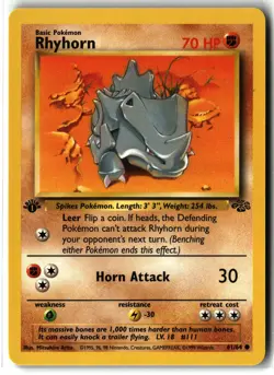 1999 Rhyhorn ⭐ 61/64 1st Edition Vintage WOTC Jungle Pokemon NM/LP - Image 1