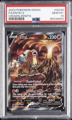 2023 POKEMON SWORD & SHIELD CROWN ZENITH #GG36 FULL ART/ENTEI V PSA 10 - Image 1