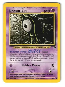 Unown [A] 33/75 Unlimited Rare Neo Discovery Pokemon LP - Image 1