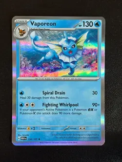 Vaporeon 134/165 Rare 151 Pokemon Holo Lightly Played - Image 1