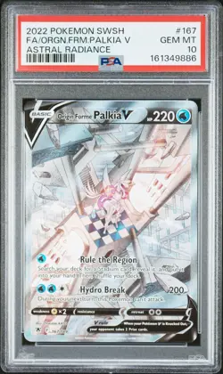 POKEMON SWORD & SHIELD ASTRAL RADIANCE FULL ART/ORIGIN FORME PALKIA V PSA 10 - Image 1