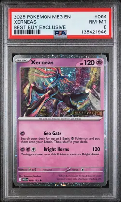 2025 POKEMON MEG EN-MEGA EVOLUTION BEST BUY EXCLUSIVE #064 XERNEAS PSA 8 - Image 1