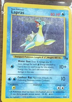 Pokemon Card- Lapras 10/62 Fossil Holo- MP - Image 1
