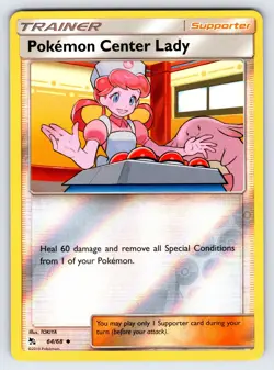 Pokemon Center Lady 64/68 2019 S&M Hidden Fates Pokemon Card Reverse Holo - Nm - Image 1
