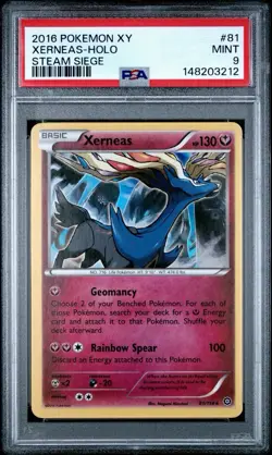 2016 POKEMON XY STEAM SIEGE #81 XERNEAS-HOLO PSA 9 - Image 1