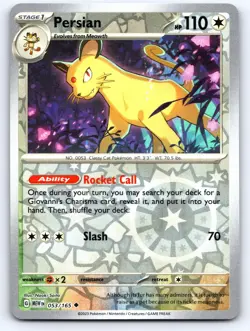 Persian 053/165 Uncommon 151 Pokemon Reverse Holo Near Mint - Image 1