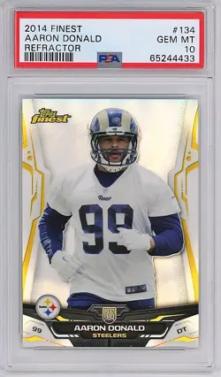 2014 -AARON DONALD- PSA 10 Topps Finest REFRACTOR Rookie Football Card - RC - Image 1