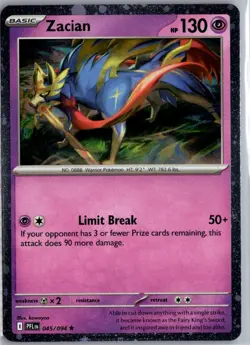 Zacian 045/094 Cosmos Holo Rare Pokemon Card ME02: Phantasmal Flames - Image 1