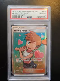 2019 Pokemon Misty's Favor Full Art Holo Card 235/236 Sm-Unified Minds PSA 10 - Image 1