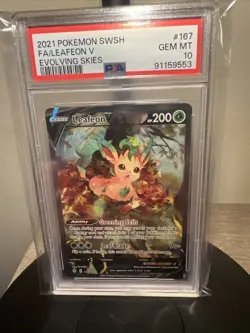 Pokemon PSA 10 Leafeon V 167/203 SWSH07 Evolving Skies EN Full Art Holo - Image 1