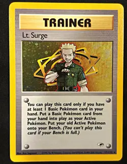 Pokemon TCG Lt. Surge 017/132 Gym Heroes Trainer Holo Rare Unlimited - Image 1