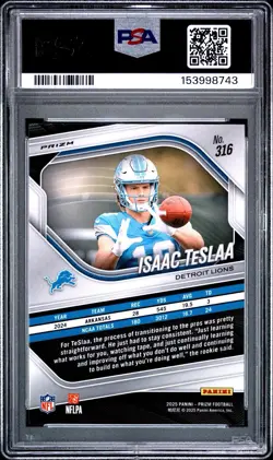 Panini 2025 Prizm Rookies Isaac Teslaa Detroit Lions #316 White Disco PSA 10 - Image 2