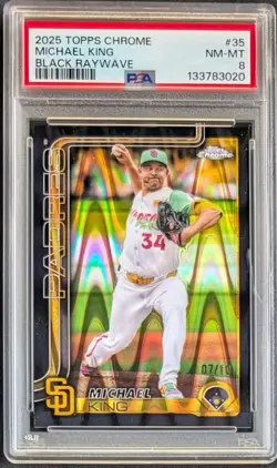 2025 Topps Chrome Michael King Black Raywave /10 PSA 8 San Diego Padres #35 - Image 1