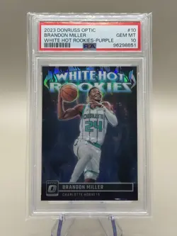 2023-24 Brandon Miller Optic Purple White Hot Rookies Rookie Card PSA 10 GEM RC - Image 1