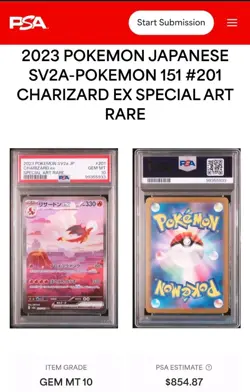 2023 POKEMON JAPANESE SV2A-POKEMON 151 SPECIAL ART RARE #201 CHARIZARD EX PSA 10 - Image 3