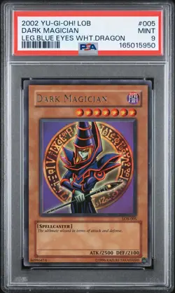 2002 Yu-Gi-Oh! Dark Magician LOB-005 Legend Of Blue Eyes White Dragon PSA 9 - Image 1