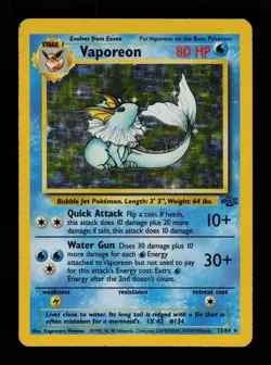 Vaporeon 12/64 Unlimited Holo Rare Jungle Heavy Play Pokemon Cards - Image 1