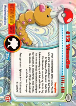 WEEDLE #13 - BLUE Logo - NON-HOLO - SERIES 1 - TOPPS Pokemon Card - NM/LP - Image 2