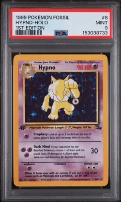 1999 POKEMON FOSSIL #8 HYPNO HOLO PSA 9 MINT 1ST EDITION - Image 1