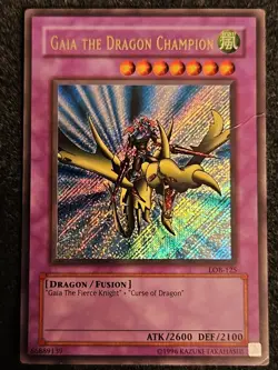 *Misprint* Gaia the Dragon Champion LOB-125 Secret Rare Damaged Ultra Name - Image 1