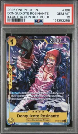 2026 ONE PIECE PROMOS ILLUSTRATION BOX VOL.6 #108 DONQUIXOTE ROSINANTE PSA 10 - Image 1
