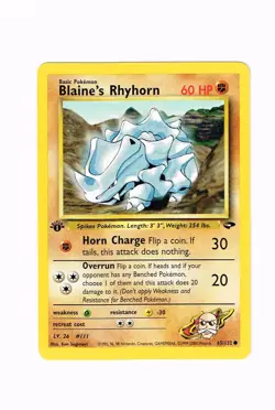 1st Edition Blaine's Rhyhorn Gym Challenge 65/132 Pokemon Card WOTC NM - Image 1