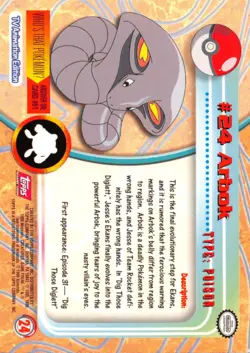 ARBOK #24 - RED Logo - NON-HOLO - SERIES 1 - TOPPS Pokemon Card - NM/LP - Image 2