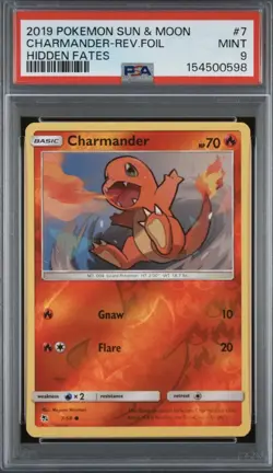 2019 Pokemon Hidden Fates Charmander 7/68 Reverse Holo PSA 9 Mint - Image 1