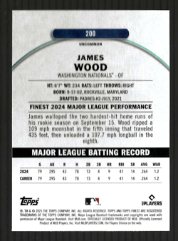 2025 James Wood Topps Finest Uncommon Blue Checkerboard Rookie /75 - Nationals - Image 2