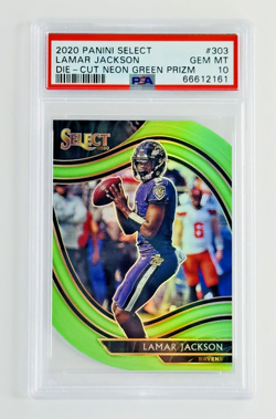 2020 Panini Select Lamar Jackson Die-Cut Neon Green Prizm PSA 10 Pop 6 Ravens QB - Image 1