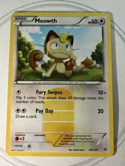 Pokemon Meowth 102/101 Noble Victories Secret Rare Holo Basic HP60 2011 NM - Image 3