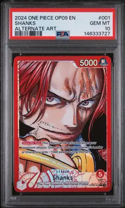 2024 ONE PIECE OP09 EN SHANKS ALT ART #001 LEADER PSA 10 GEM MINT - Image 1