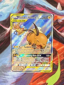 Pokemon TCG Raichu & Alolan Raichu GX 221/236 Unified Minds Alt FA Holo EN - Image 1