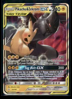 PIKACHU & ZEKROM GX 33/181 HOLO GX RARE TEAM UP POKEMON LP - Image 1