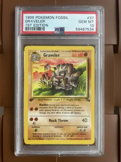 1999 Pokemon TCG Fossil Graveler 37/62 1st Edition PSA 10 - Image 1