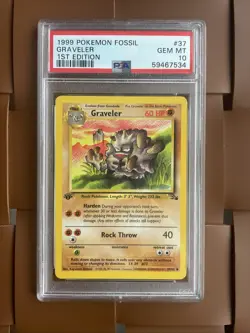 1999 Pokemon TCG Fossil Graveler 37/62 1st Edition PSA 10 - Image 2
