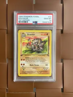 1999 Pokemon TCG Fossil Graveler 37/62 1st Edition PSA 10 - Image 3