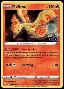 Moltres Holo Rare Pokemon GO 012/078 NM - Image 1