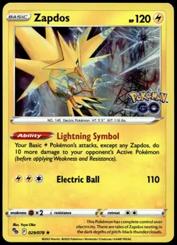 Zapdos Holo Rare Pokemon GO 029/078 NM - Image 1