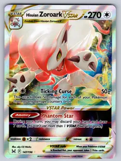 Hisuian Zoroark VSTAR 147/196 Holo VSTAR Rare Lost Origin Pokemon Near Mint - Image 1