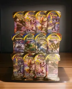 Pokemon TCG Sword & Shield Base Set & Rebel Clash Sleeved Booster Pack Lot of 12 820650826528 - Image 1