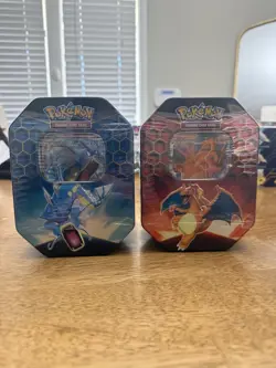 Pokemon Hidden Fates GX Tins Set of 2 - Charizard and Gyarados - Sealed RARE - Image 1