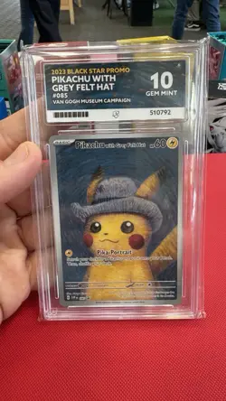 Pokemon Pikachu TCG Van Gogh Grey Felt Hat Promo SVP085 Ace 10. - Image 1