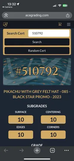 Pokemon Pikachu TCG Van Gogh Grey Felt Hat Promo SVP085 Ace 10. - Image 3